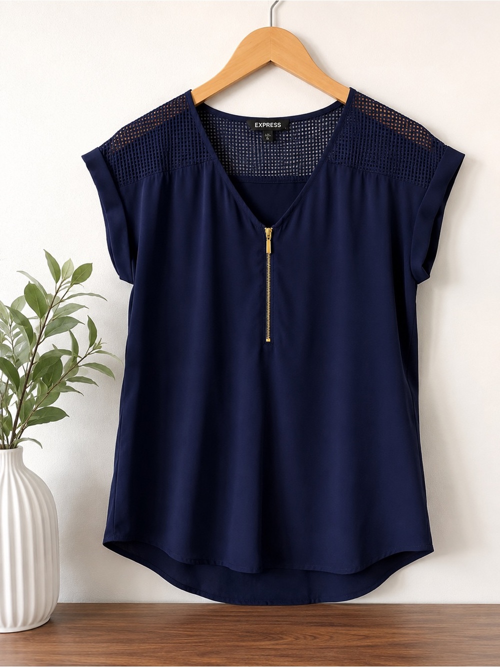 EXPRESS Navy and White Mesh Blouse